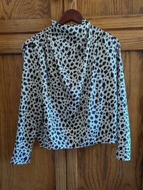 Zara Leopard Dalmatian Print Black White Long Sleeve High Neck Blouse Top Size S